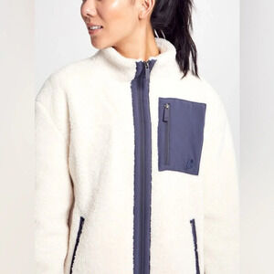 SOULCYCLE White Shearling Tri-Tone Zip-Up Jacket